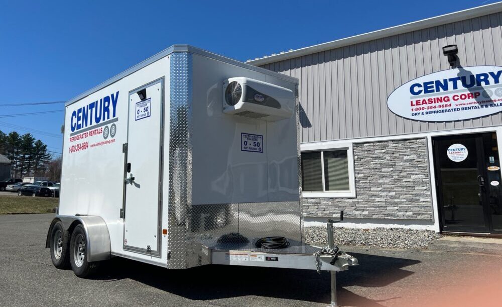 Walk-In on wheels trailer in front of Century Leasing building